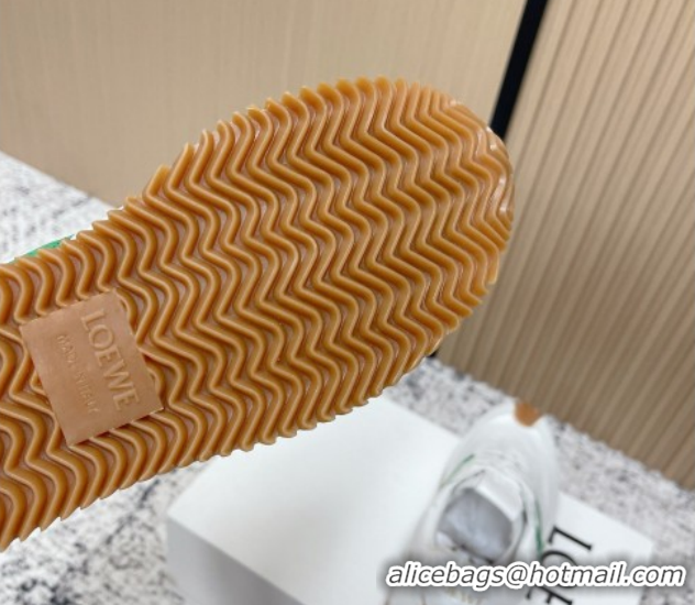 Grade Quality Loewe Flow Runner Sneakers in Nylon and Suede White/Green 0226048