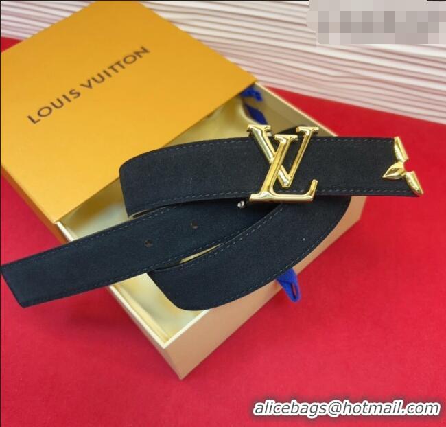 Good Quality Louis Vuitton Pretty LV Belt 3cm in Suede and Leather M8232 Black/Gold 2026