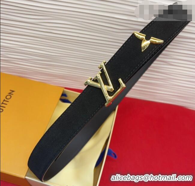 Good Quality Louis Vuitton Pretty LV Belt 3cm in Suede and Leather M8232 Black/Gold 2026