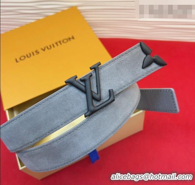 Best Grade Louis Vuitton Pretty LV Belt 3cm in Suede and Leather M8232 Grey/Black 2026