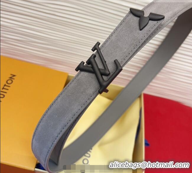 Best Grade Louis Vuitton Pretty LV Belt 3cm in Suede and Leather M8232 Grey/Black 2026