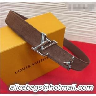 Inexpensive Louis Vuitton Pretty LV Belt 3cm in Suede and Leather M8232 Brown/Silver 2026