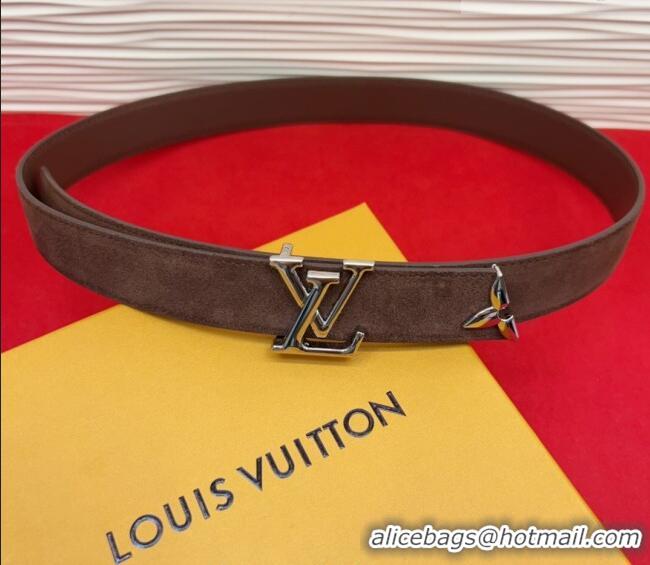 Inexpensive Louis Vuitton Pretty LV Belt 3cm in Suede and Leather M8232 Brown/Silver 2026