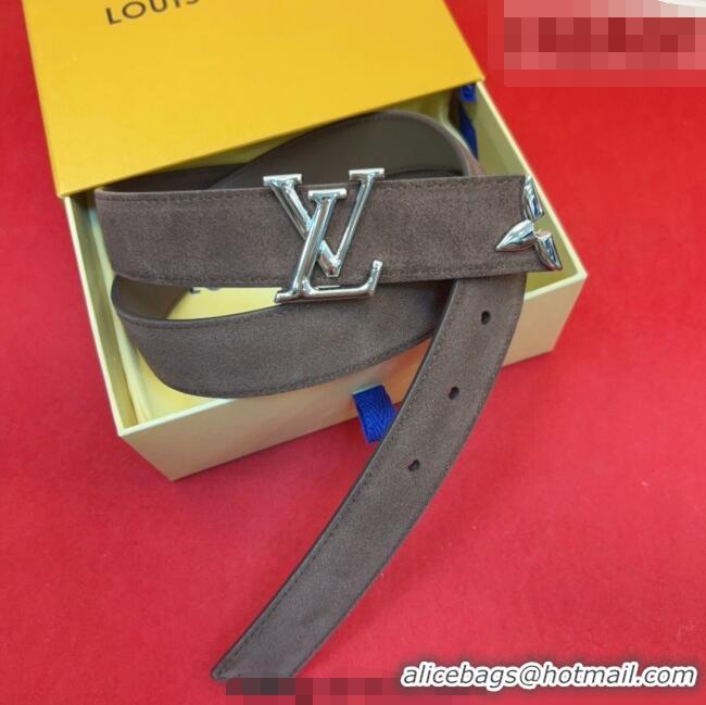 Inexpensive Louis Vuitton Pretty LV Belt 3cm in Suede and Leather M8232 Brown/Silver 2026