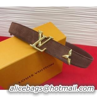 Original Cheap Louis Vuitton Pretty LV Belt 3cm in Suede and Leather M8232 Brown/Gold 2026