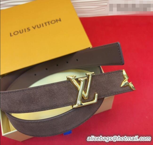 Original Cheap Louis Vuitton Pretty LV Belt 3cm in Suede and Leather M8232 Brown/Gold 2026