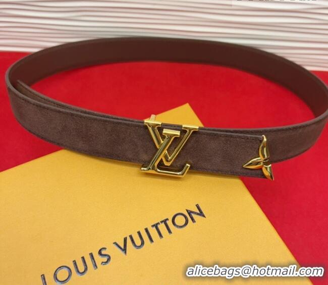 Original Cheap Louis Vuitton Pretty LV Belt 3cm in Suede and Leather M8232 Brown/Gold 2026