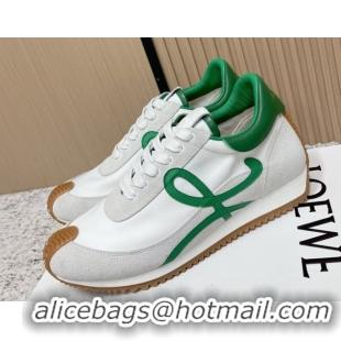Unique Style Loewe Flow Runner Sneakers in Nylon and Suede White/Green 0226049