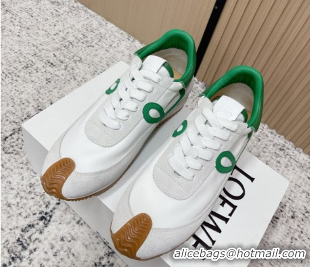 Unique Style Loewe Flow Runner Sneakers in Nylon and Suede White/Green 0226049
