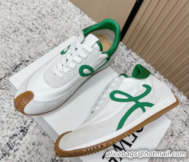 Unique Style Loewe Flow Runner Sneakers in Nylon and Suede White/Green 0226049