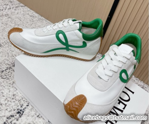 Unique Style Loewe Flow Runner Sneakers in Nylon and Suede White/Green 0226049