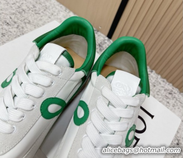 Unique Style Loewe Flow Runner Sneakers in Nylon and Suede White/Green 0226049