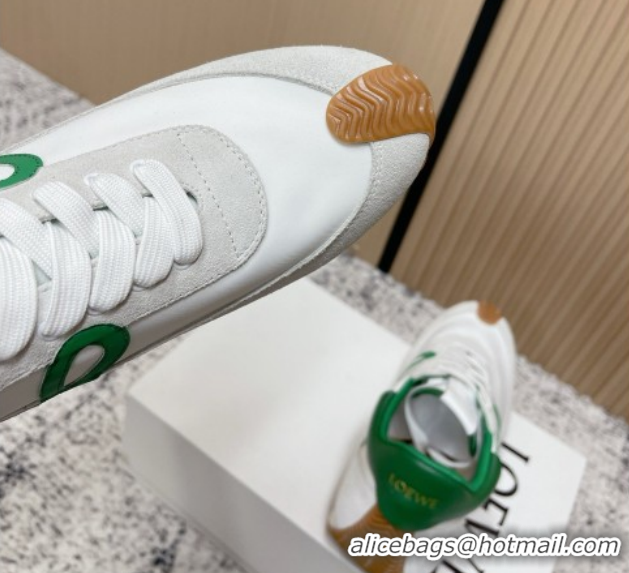 Unique Style Loewe Flow Runner Sneakers in Nylon and Suede White/Green 0226049