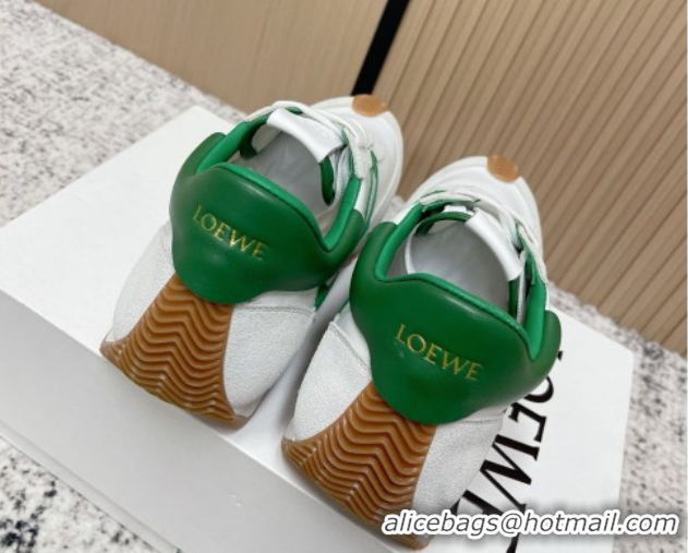 Unique Style Loewe Flow Runner Sneakers in Nylon and Suede White/Green 0226049
