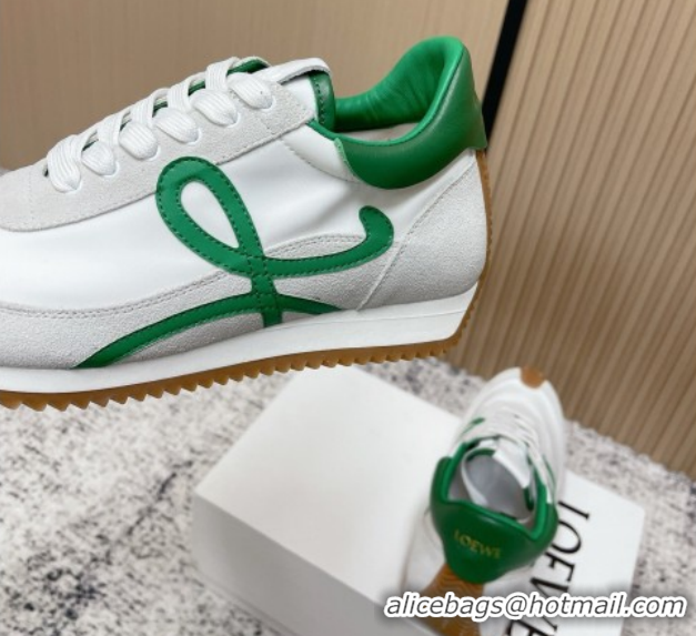 Unique Style Loewe Flow Runner Sneakers in Nylon and Suede White/Green 0226049