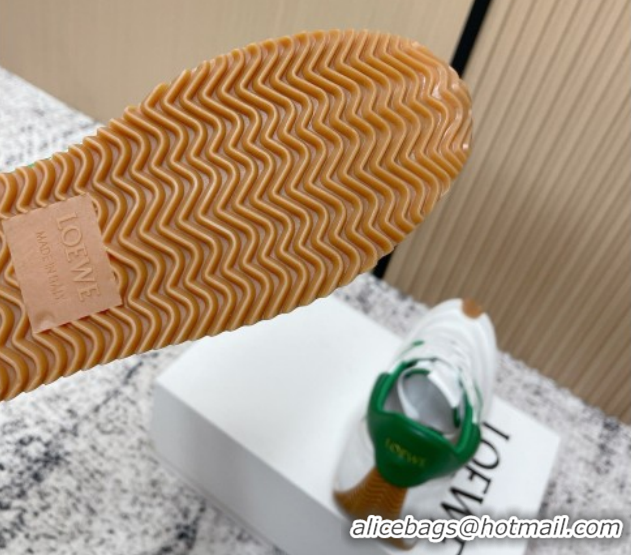 Unique Style Loewe Flow Runner Sneakers in Nylon and Suede White/Green 0226049