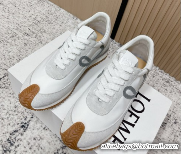 Good Quality Loewe Flow Runner Sneakers in Nylon and Suede White/Grey 0226050