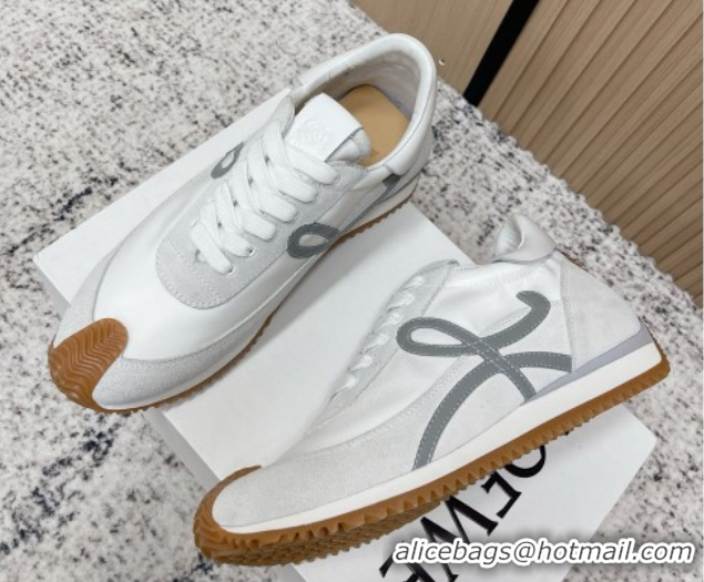 Good Quality Loewe Flow Runner Sneakers in Nylon and Suede White/Grey 0226050
