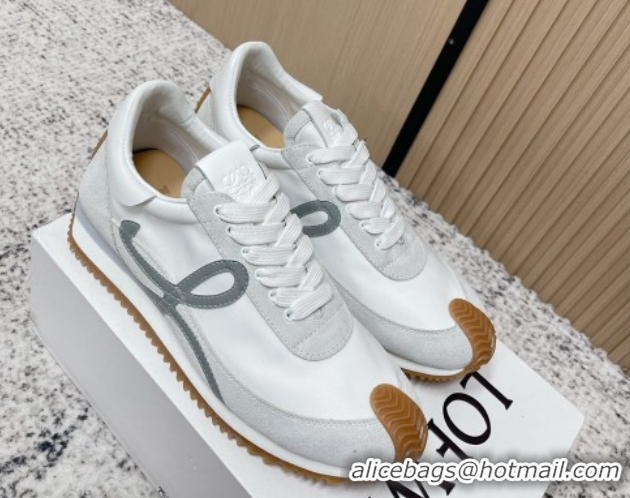 Good Quality Loewe Flow Runner Sneakers in Nylon and Suede White/Grey 0226050