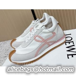 Good Looking Loewe Flow Runner Sneakers in Nylon and Suede White/Pink 0226051