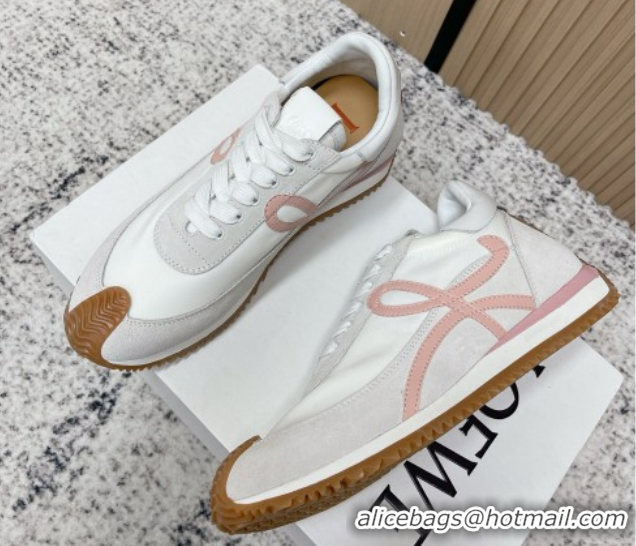 Good Looking Loewe Flow Runner Sneakers in Nylon and Suede White/Pink 0226051