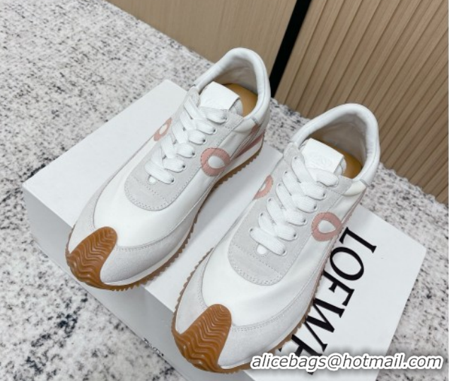 Good Looking Loewe Flow Runner Sneakers in Nylon and Suede White/Pink 0226051