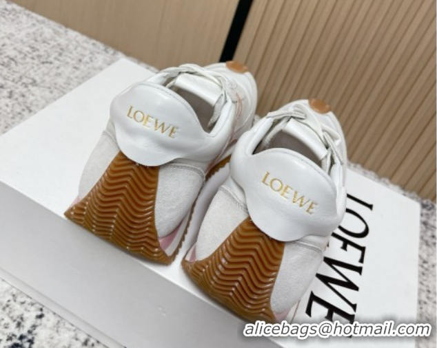Good Looking Loewe Flow Runner Sneakers in Nylon and Suede White/Pink 0226051