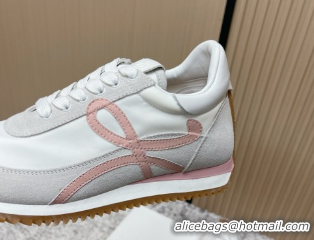 Good Looking Loewe Flow Runner Sneakers in Nylon and Suede White/Pink 0226051