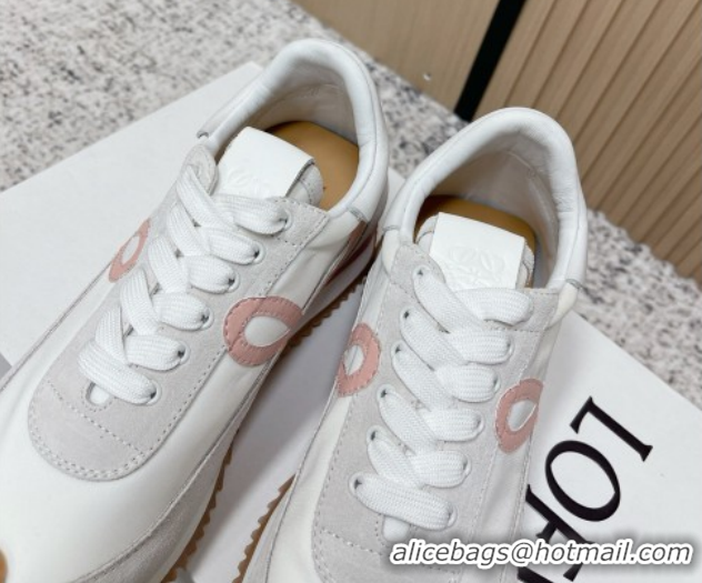 Good Looking Loewe Flow Runner Sneakers in Nylon and Suede White/Pink 0226051