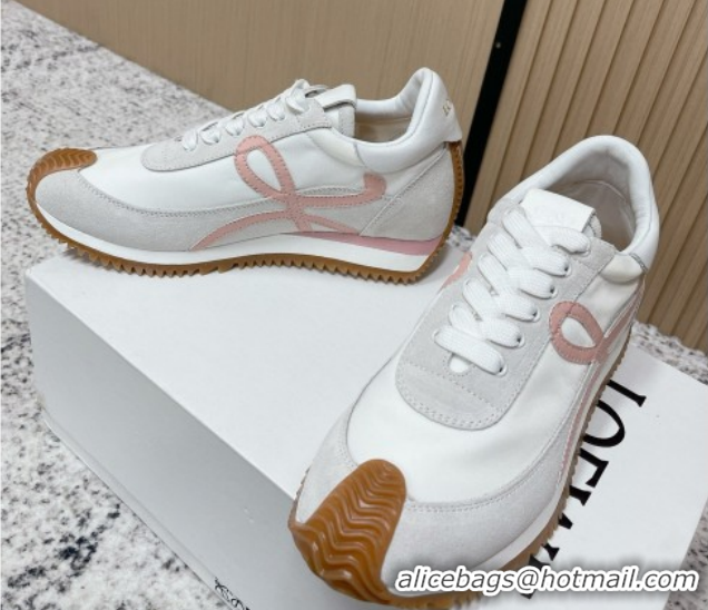 Good Looking Loewe Flow Runner Sneakers in Nylon and Suede White/Pink 0226051