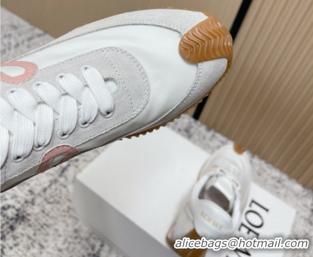 Good Looking Loewe Flow Runner Sneakers in Nylon and Suede White/Pink 0226051
