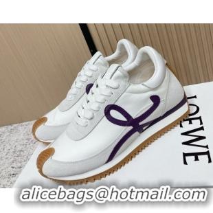 Best Grade Loewe Flow Runner Sneakers in Nylon and Suede White/Purple 0226052
