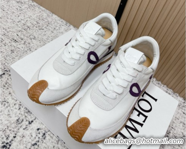 Best Grade Loewe Flow Runner Sneakers in Nylon and Suede White/Purple 0226052