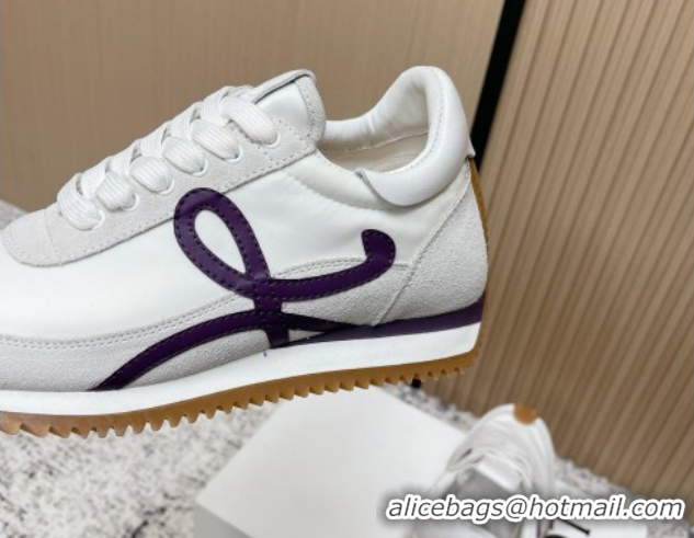 Best Grade Loewe Flow Runner Sneakers in Nylon and Suede White/Purple 0226052