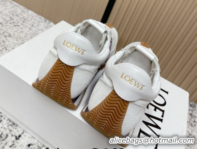Best Grade Loewe Flow Runner Sneakers in Nylon and Suede White/Purple 0226052