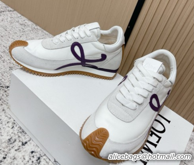 Best Grade Loewe Flow Runner Sneakers in Nylon and Suede White/Purple 0226052