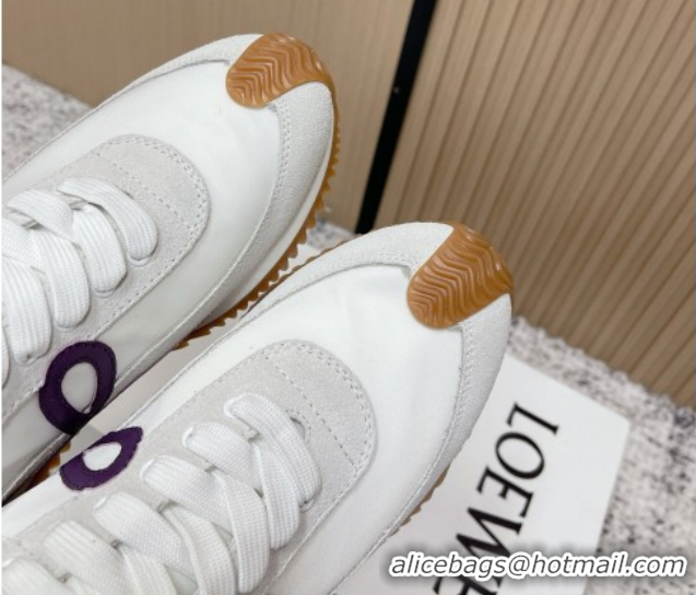Best Grade Loewe Flow Runner Sneakers in Nylon and Suede White/Purple 0226052