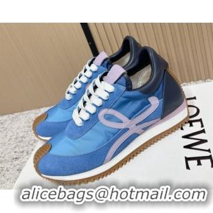 Grade Quality Loewe Flow Runner Sneakers in Nylon and Suede Light Blue 0226053