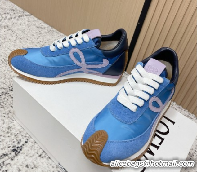Grade Quality Loewe Flow Runner Sneakers in Nylon and Suede Light Blue 0226053