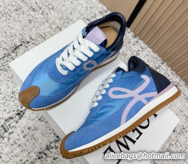 Grade Quality Loewe Flow Runner Sneakers in Nylon and Suede Light Blue 0226053