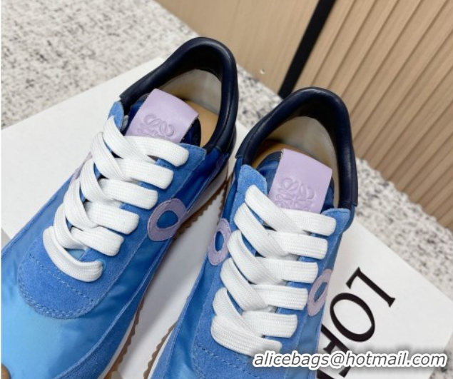 Grade Quality Loewe Flow Runner Sneakers in Nylon and Suede Light Blue 0226053