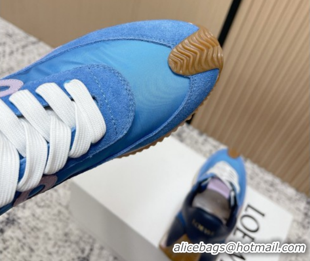 Grade Quality Loewe Flow Runner Sneakers in Nylon and Suede Light Blue 0226053