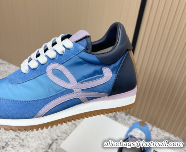 Grade Quality Loewe Flow Runner Sneakers in Nylon and Suede Light Blue 0226053