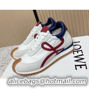 Top Grade Loewe Flow Runner Sneakers in Nylon and Suede White/Blue 0226054