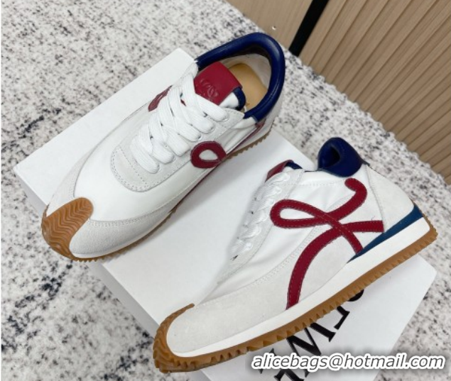 Top Grade Loewe Flow Runner Sneakers in Nylon and Suede White/Blue 0226054