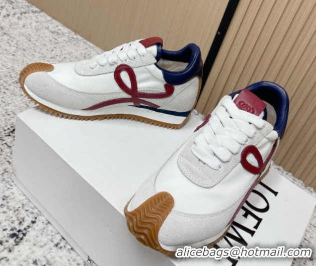 Top Grade Loewe Flow Runner Sneakers in Nylon and Suede White/Blue 0226054