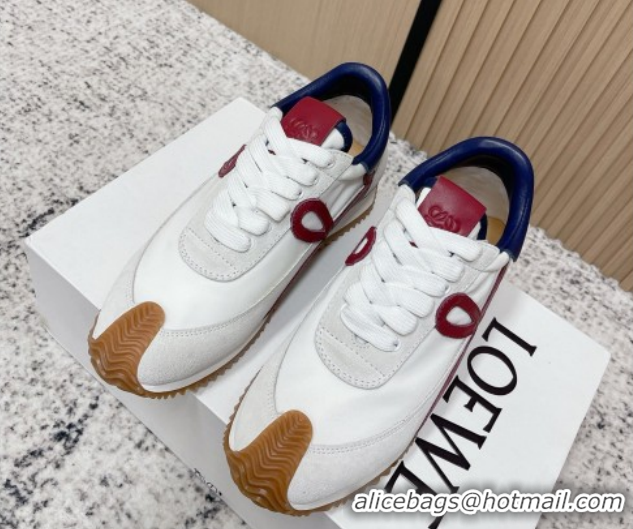 Top Grade Loewe Flow Runner Sneakers in Nylon and Suede White/Blue 0226054