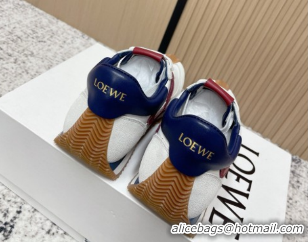 Top Grade Loewe Flow Runner Sneakers in Nylon and Suede White/Blue 0226054