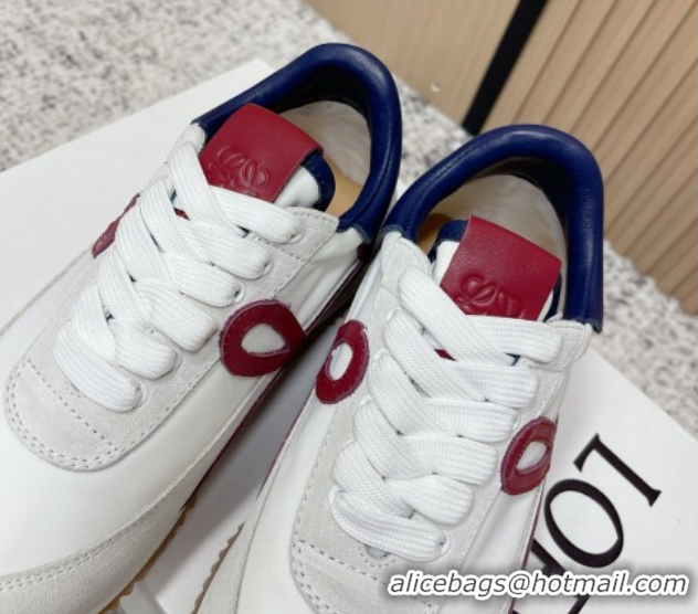 Top Grade Loewe Flow Runner Sneakers in Nylon and Suede White/Blue 0226054