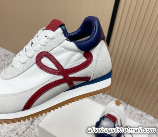 Top Grade Loewe Flow Runner Sneakers in Nylon and Suede White/Blue 0226054